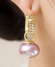 Beautiful Gold Copper Alloy Zircon Pearl Drop Earrings