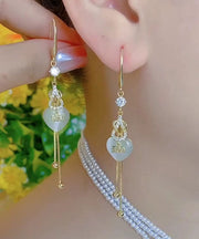 Beautiful Gold Copper Overgild Inlaid Zircon 520 Love Tassel Drop Earrings