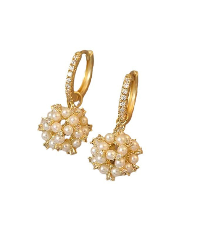 Beautiful Gold Metal Overgild Pearl Zircon Ball Drop Earrings