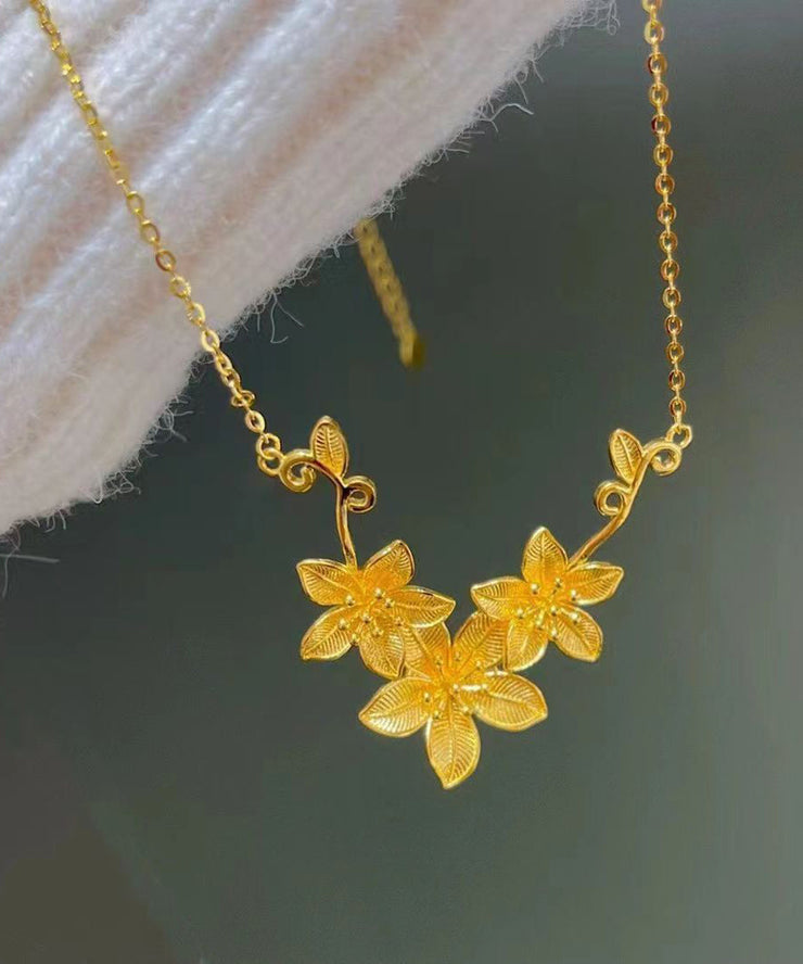 Beautiful Gold Stainless Steel Overgild Floral Princess Necklace