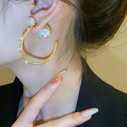 Beautiful Gold Sterling Silver Alloy Zircon Pearl Hoop Earrings
