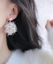 Beautiful Gold Sterling Silver Mink Velvet Snowflake Drop Earrings