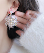 Beautiful Gold Sterling Silver Mink Velvet Snowflake Drop Earrings