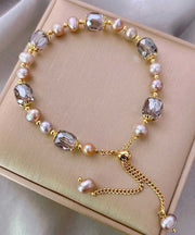 Beautiful Gold Sterling Silver Overgild Pearl Crystal Tassel Charm Bracelet