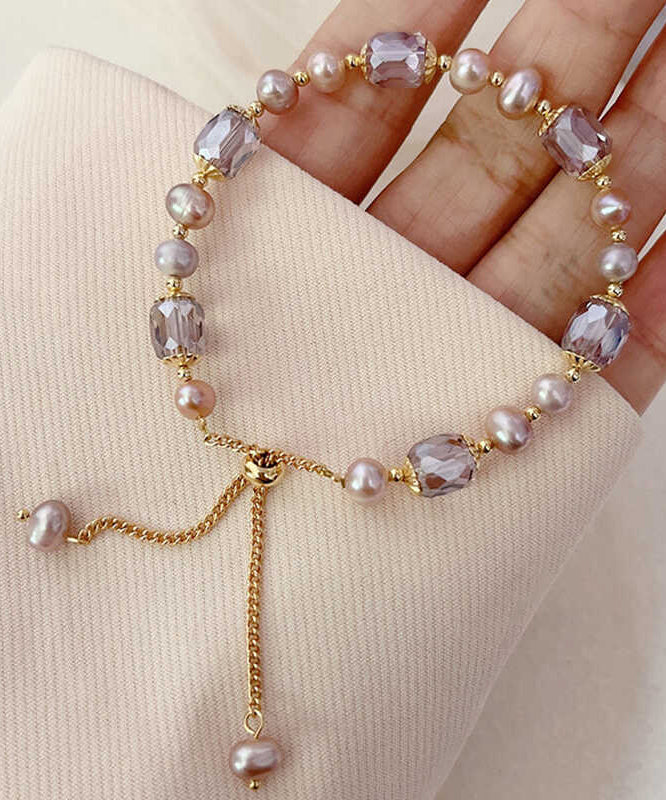 Beautiful Gold Sterling Silver Overgild Pearl Crystal Tassel Charm Bracelet