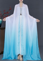 Beautiful Gradient Blue Oversized Chiffon Cardigan Fall