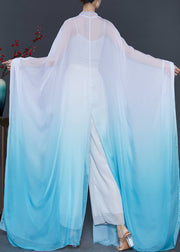 Beautiful Gradient Blue Oversized Chiffon Cardigan Fall