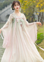 Beautiful Gradient Color Ruffled Embroideried Lace Up Chiffon Two Pieces Set Fall