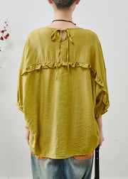 Beautiful Grass Green Ruffled Cotton Shirts Summer