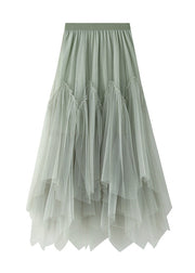 Beautiful Green Asymmetrical Elastic Waist Tulle Pleated Skirt Summer