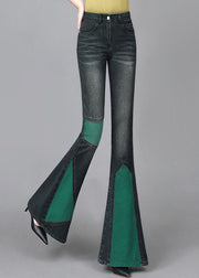 Beautiful Green Asymmetrical Patchwork Denim Flare Bottoms Spring