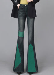 Beautiful Green Asymmetrical Patchwork Denim Flare Bottoms Spring