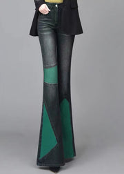 Beautiful Green Asymmetrical Patchwork Denim Flare Bottoms Spring