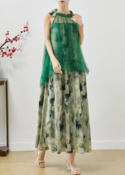 Beautiful Green Cold Shoulder Tie Dye Chiffon Dresses Summer