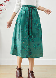 Beautiful Green Embroidered Bow Silk A Line Skirt Fall