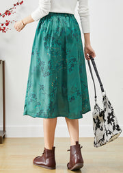 Beautiful Green Embroidered Bow Silk A Line Skirt Fall