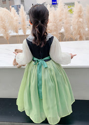 Beautiful Green Embroideried flattering Tulle Kids Maxi Dress Spring