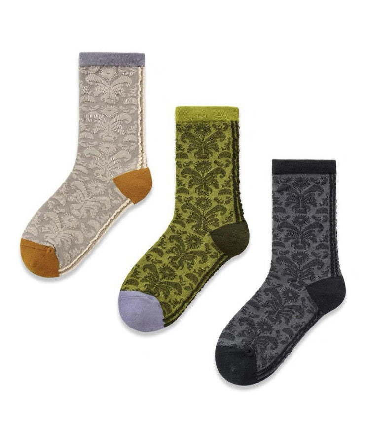 Beautiful Green Jacquard Combed Cotton Mid Calf Socks