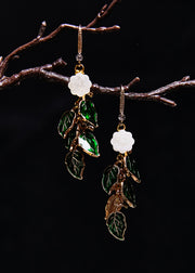Beautiful Green Leaf Gilding Drop Earrings