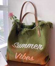 Beautiful Green Letter Embroidery Canvas Oversize Tote Handbag