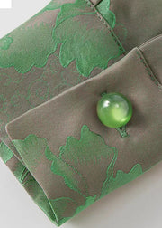 Beautiful Green-Print3 Mandarin Collar Button Print Silk Shirt Top Spring