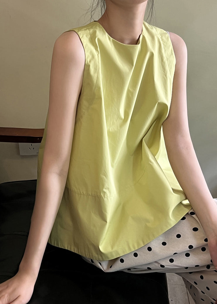 Beautiful Green O Neck Cotton Tops Sleeveless