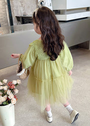 Beautiful Green O-Neck Embroideried Patchwork Tulle Girls Maxi Dresses Spring