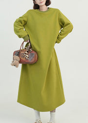 Beautiful Green O Neck Long Cotton Straight Dress Fall