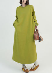 Beautiful Green O Neck Long Cotton Straight Dress Fall