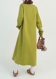 Beautiful Green O Neck Long Cotton Straight Dress Fall