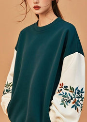 Beautiful Green O-Neck Patchwork Sweatshirt Top Fall