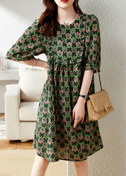 Beautiful Green O-Neck Print Chiffon Maxi Dress Summer