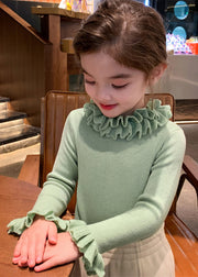 Beautiful Green Patchwork Cotton Knit Girls Sweater Petal Sleeve