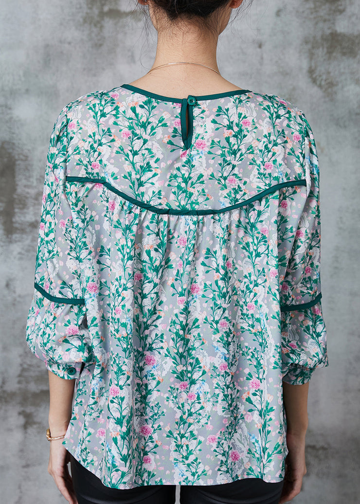 Beautiful Green Print Chiffon Loose Shirt Spring