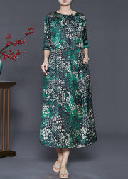 Beautiful Green Print Tie Waist Silk Dress Summer