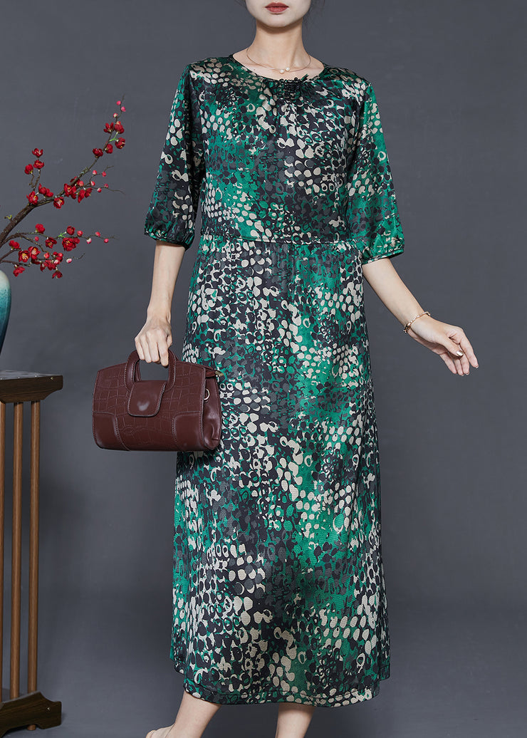 Beautiful Green Print Tie Waist Silk Dress Summer