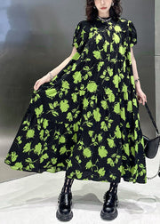 Beautiful Green Print Wrinkled Patchwork Cotton Long Dresses Summer