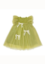 Beautiful Green Ruffled Bow Patchwork Tulle Kids Girls Princess Dress Summer