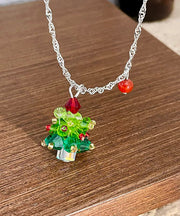 Beautiful Green Stainless Steel Crystal Christmas Tree Pendant Necklace