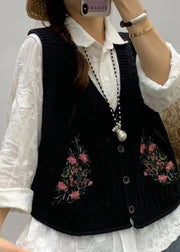 Beautiful Green V Neck Embroidered Knit Vest Fall