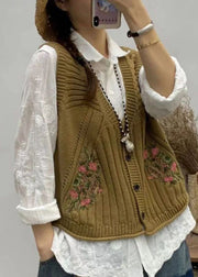 Beautiful Green V Neck Embroidered Knit Vest Fall