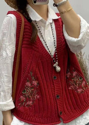 Beautiful Green V Neck Embroidered Knit Vest Fall