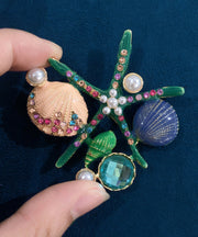 Beautiful Green Zircon Pearl Shell Starfish Brooches