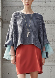 Beautiful Grey Oversized Patchwork Knit Pullover Fall