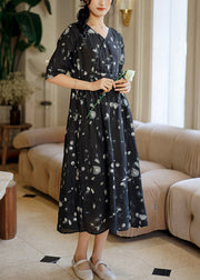 Beautiful Grey Print Patchwork Linen Long Dresses Summer