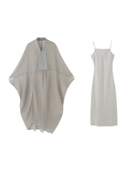 Beautiful Grey V Neck Patchwork Dress Two Piece Set Summer