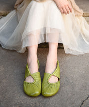 Beautiful Hollow Out Splicing Chunky Flat Sandals Green Cowhide Leather