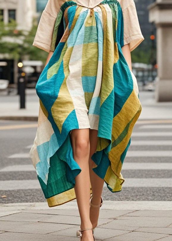 Beautiful Khaki Asymmetrical Print Cotton Robe Dresses Summer