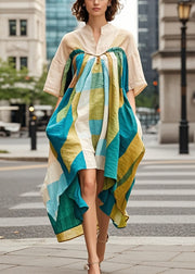 Beautiful Khaki Asymmetrical Print Cotton Robe Dresses Summer