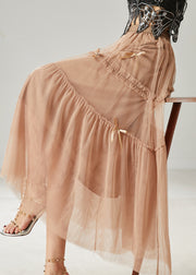 Beautiful Khaki Bow Ruffled Tulle Skirts Summer